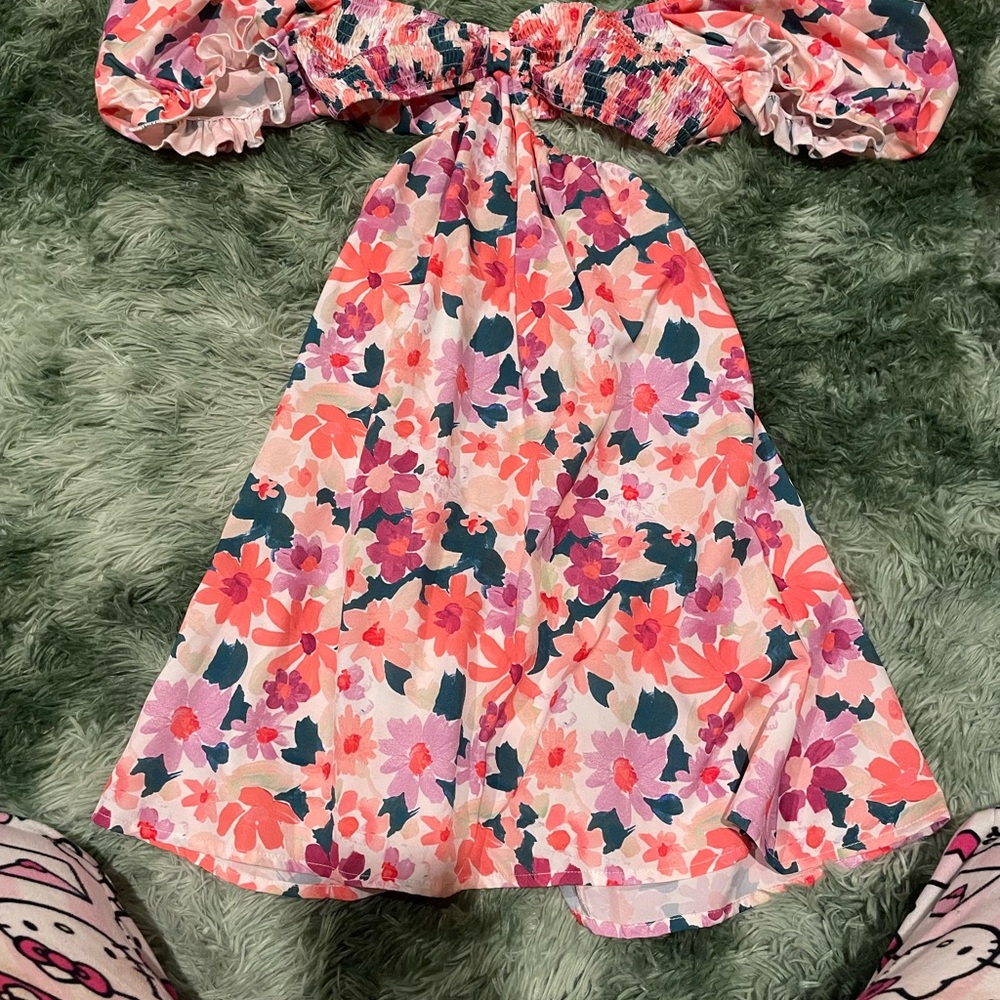 SHEIN Vibrant Floral Long Sleeve Dress